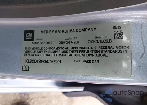 2014 Chevrolet Spark 1Lt Auto z USA, uszkodzony, nr VIN KL8CD6S98EC466001